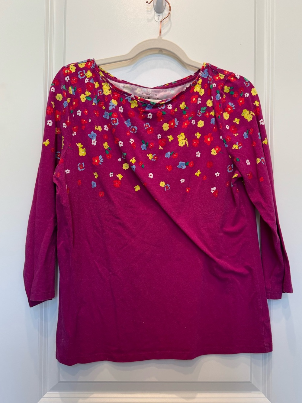 Talbots Magenta Floral Scoop Neck Top